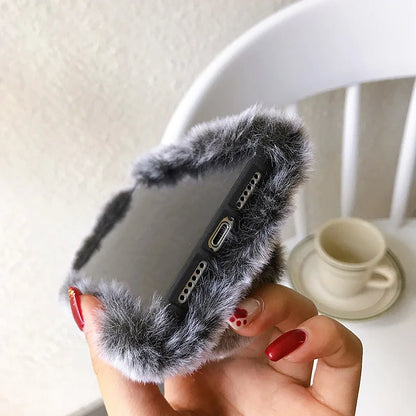 Plush Rabbit Cute Warm Phone Case Fur Cover for Iphone 17 Pro Max 16 16E 15 14 13 12 11 X XR XS 13 Mini Furry Fluffy Cover