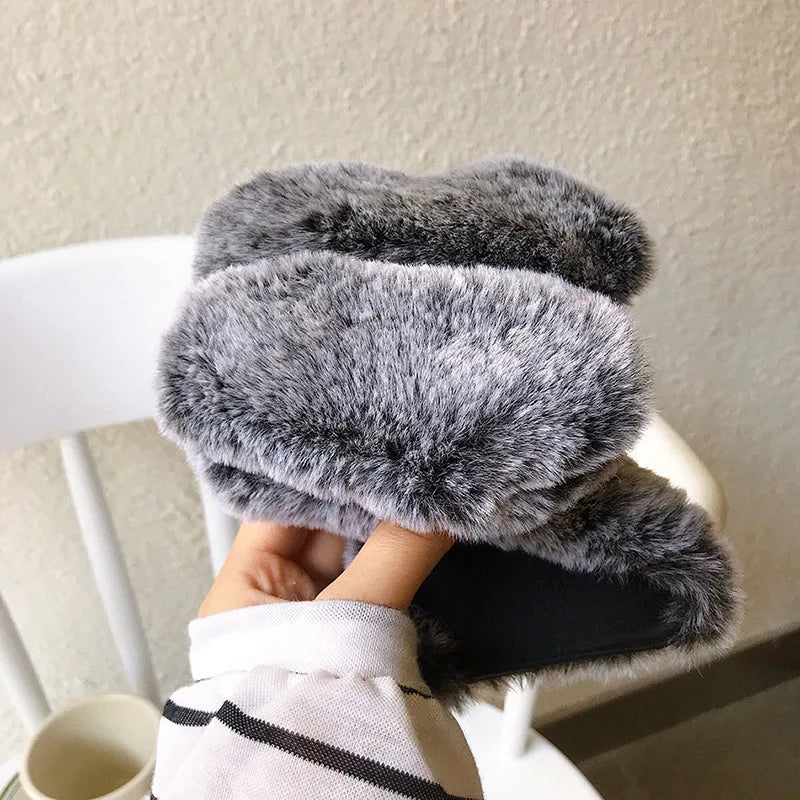 Plush Rabbit Cute Warm Phone Case Fur Cover for Iphone 17 Pro Max 16 16E 15 14 13 12 11 X XR XS 13 Mini Furry Fluffy Cover