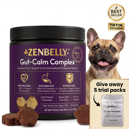 [Buy 1 Get 5 FREE Chews] ZENBELLY Dog Gut-Calm Complex, 14-In-1 Advanced Probiotics & Calming Soft Chews for Separation Anxiety, Stress Relief & Digestive Support, Savory Beef Liver Flavor, 60 Chews Outdoorfun