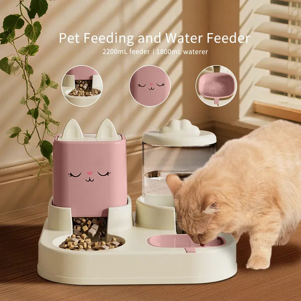 Automatic Pet Feeder with 2200Ml-74Oz Water Fountain, 1800Ml- 60Oz Food Dispenser Combo,For Large Dogs & Multiple Cats Silicone Bite Resistant Inflatable Balls Setilicone Bite Resistant Inflatable Balls Set