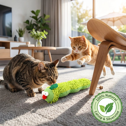 New Store Perks ！Catnip Caterpillar Plush Pillow 1Pc, Crinkle Sound Cat Toy with Catnip Head Silvervine Tail, Interactive Boredom Relief Toy for Indoor Cats