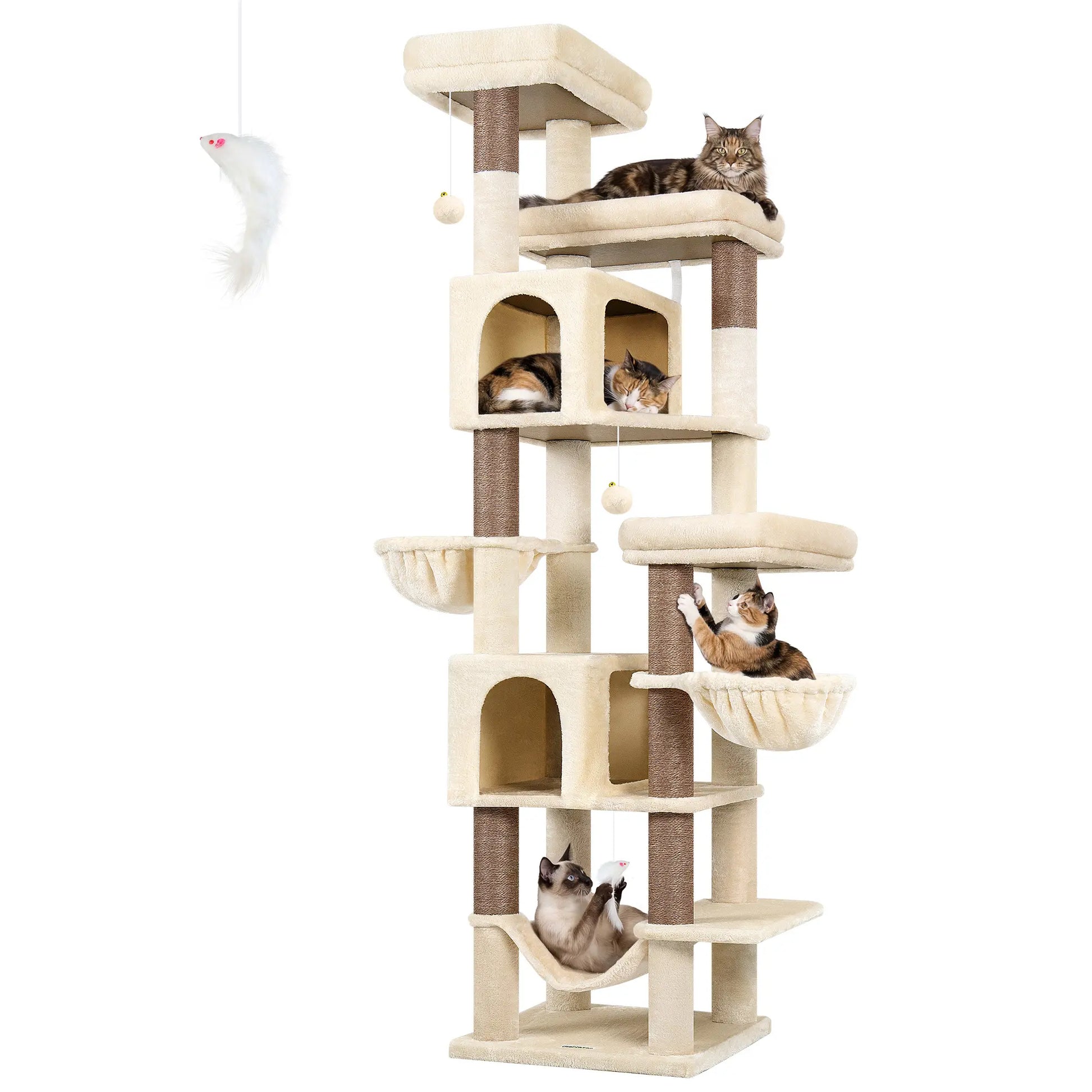 Globlazer Premium 82" Heavy-Duty Cat Mansion - Space-Saving Corner Furniture with Dual Condos and Seven Sisal Scratching Posts