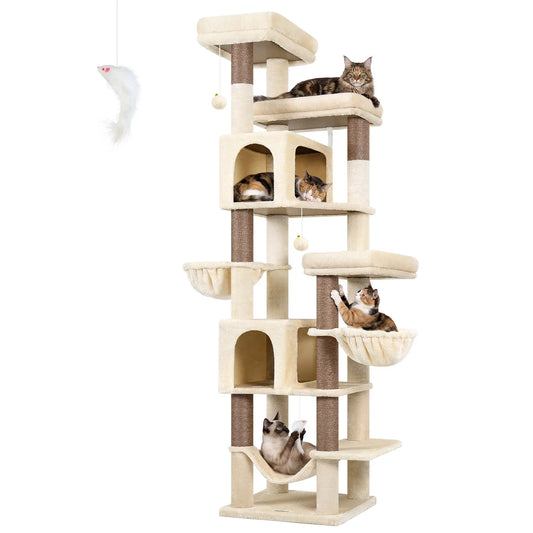 Globlazer Premium 82" Heavy-Duty Cat Mansion - Space-Saving Corner Furniture with Dual Condos and Seven Sisal Scratching Posts