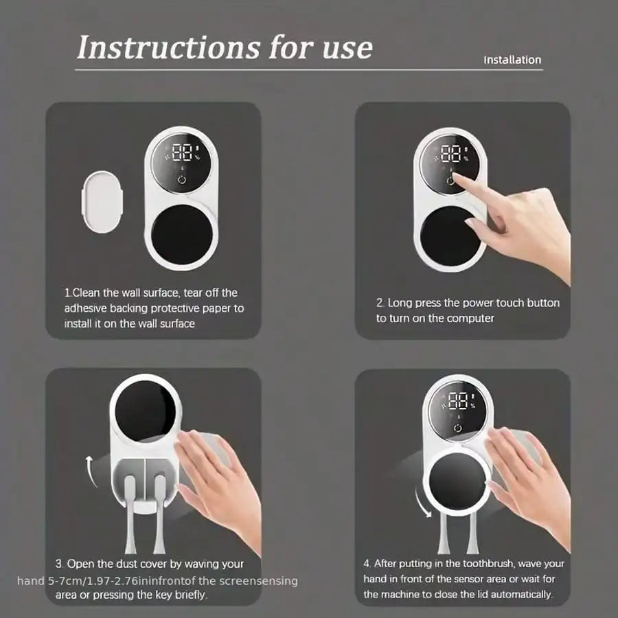 Wall-Mounted Toothbrush Holder, Intelligent Sterilizer & Dryer, Fits Most Walls, Automatic Disinfection for Toothbrushes.