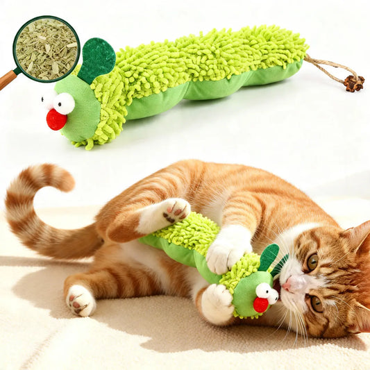 New Store Perks ！Catnip Caterpillar Plush Pillow 1Pc, Crinkle Sound Cat Toy with Catnip Head Silvervine Tail, Interactive Boredom Relief Toy for Indoor Cats