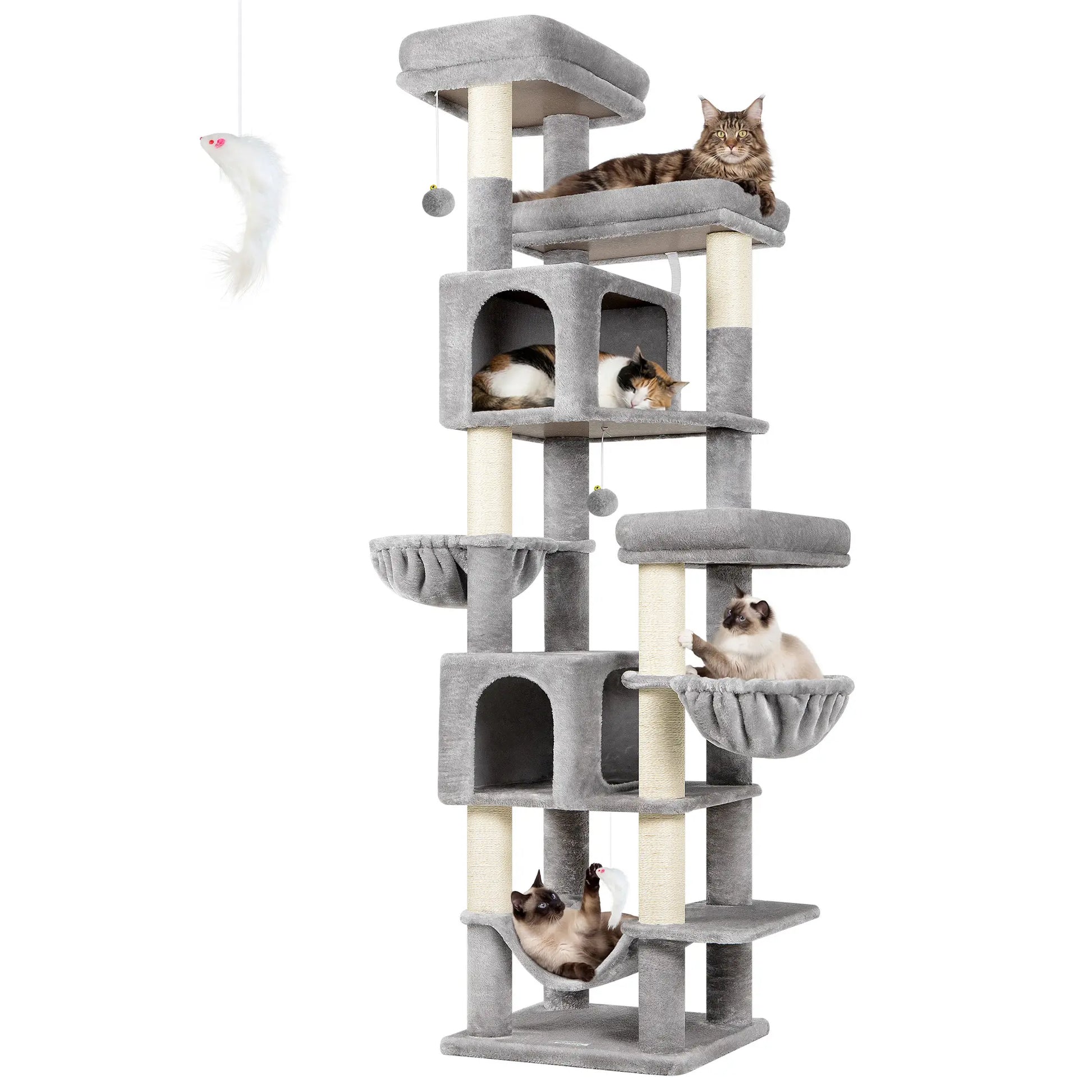 Globlazer Premium 82" Heavy-Duty Cat Mansion - Space-Saving Corner Furniture with Dual Condos and Seven Sisal Scratching Posts