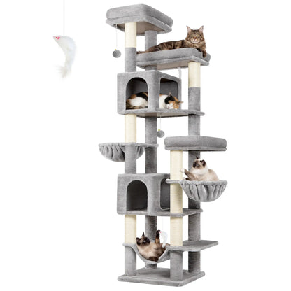 Globlazer Premium 82" Heavy-Duty Cat Mansion - Space-Saving Corner Furniture with Dual Condos and Seven Sisal Scratching Posts