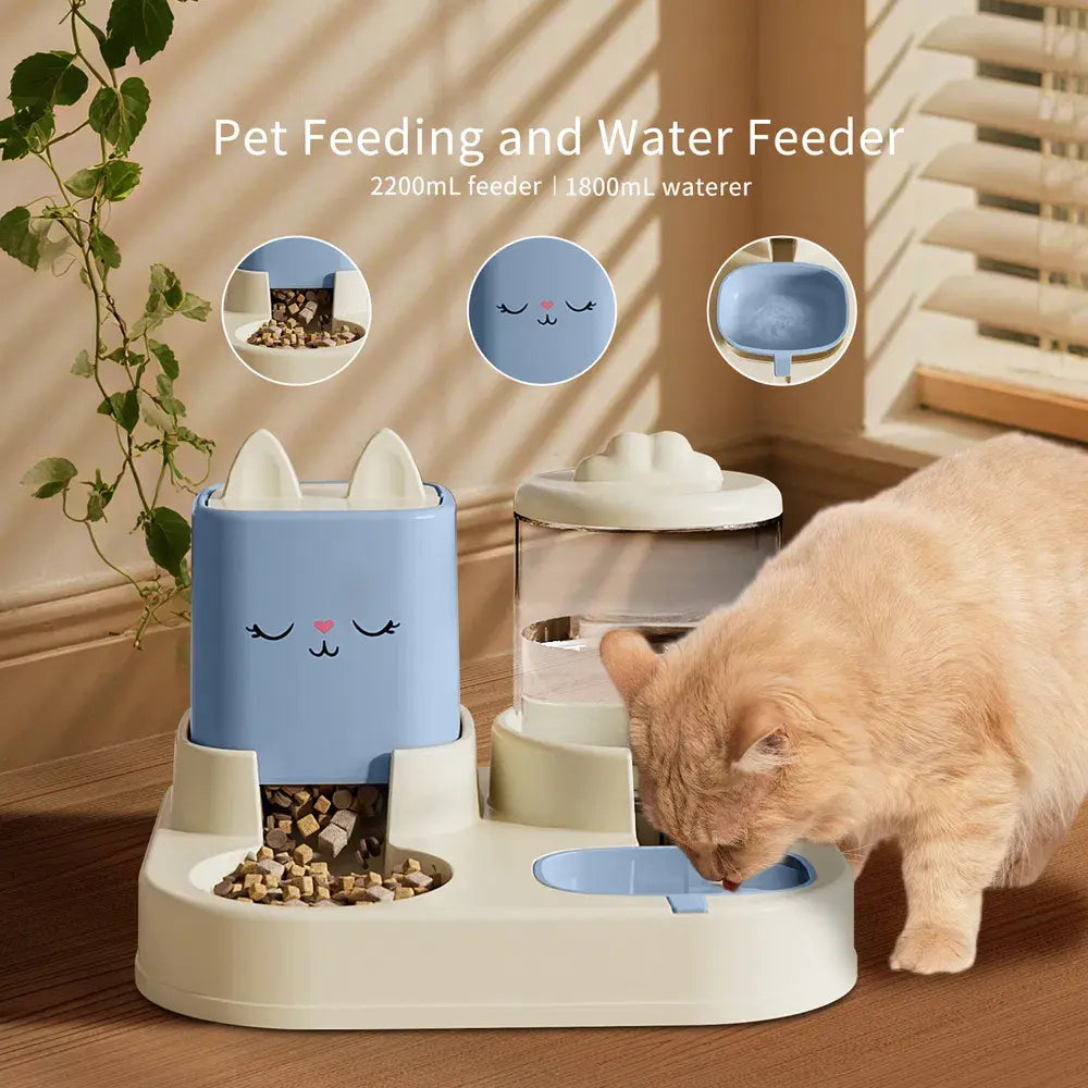 Automatic Pet Feeder with 2200Ml-74Oz Water Fountain, 1800Ml- 60Oz Food Dispenser Combo,For Large Dogs & Multiple Cats Silicone Bite Resistant Inflatable Balls Setilicone Bite Resistant Inflatable Balls Set
