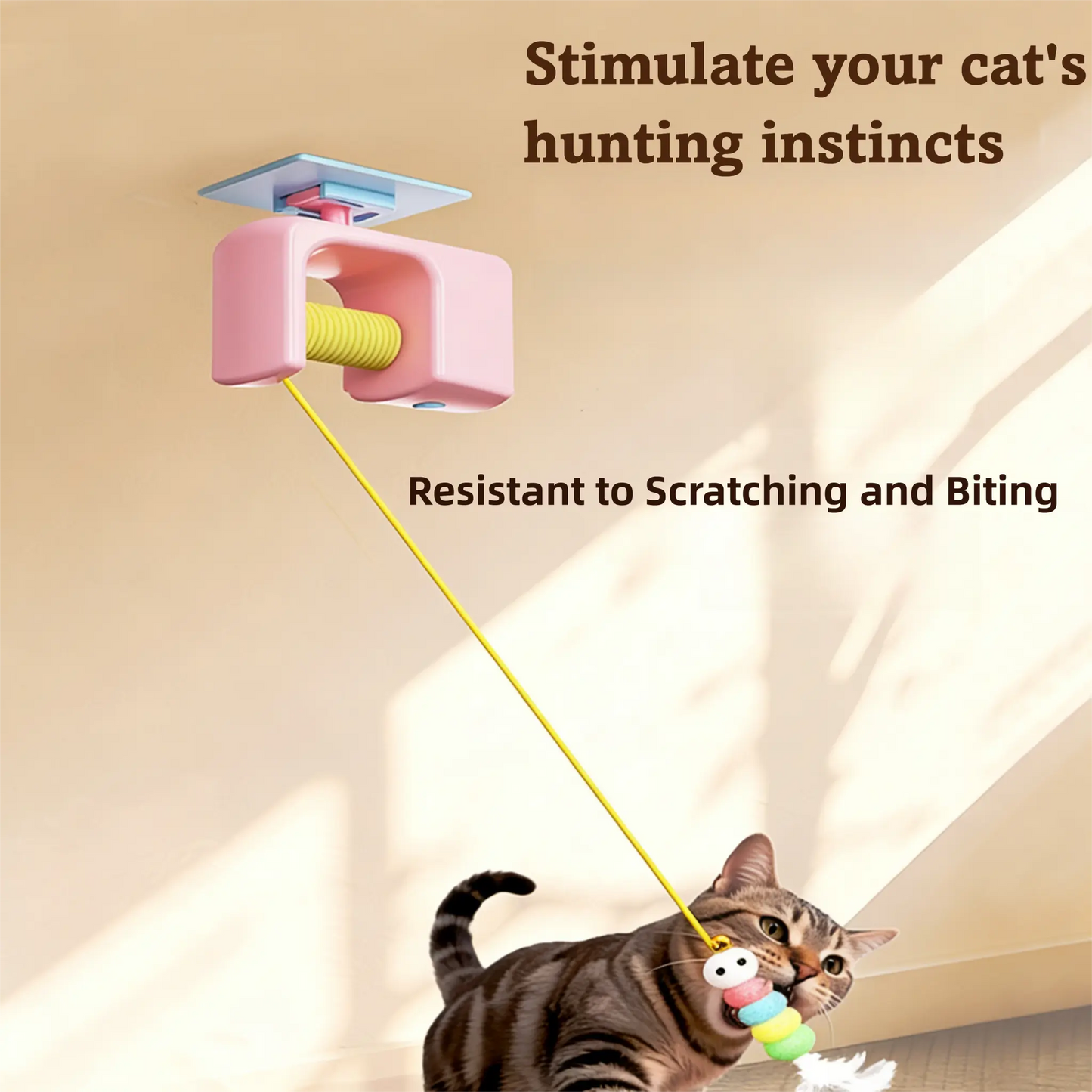Interactive Cat Toys, Echargeable Hangingdoor Cat Toy with Replacement Toy and Elastic Rope, Automatic Electric Flying Feather Cat Toy for Chase Exercise Enrichment Stimulation, Durable Safe Hanging Toy for Bored Kittens Adult Multi Cat Households Teaser