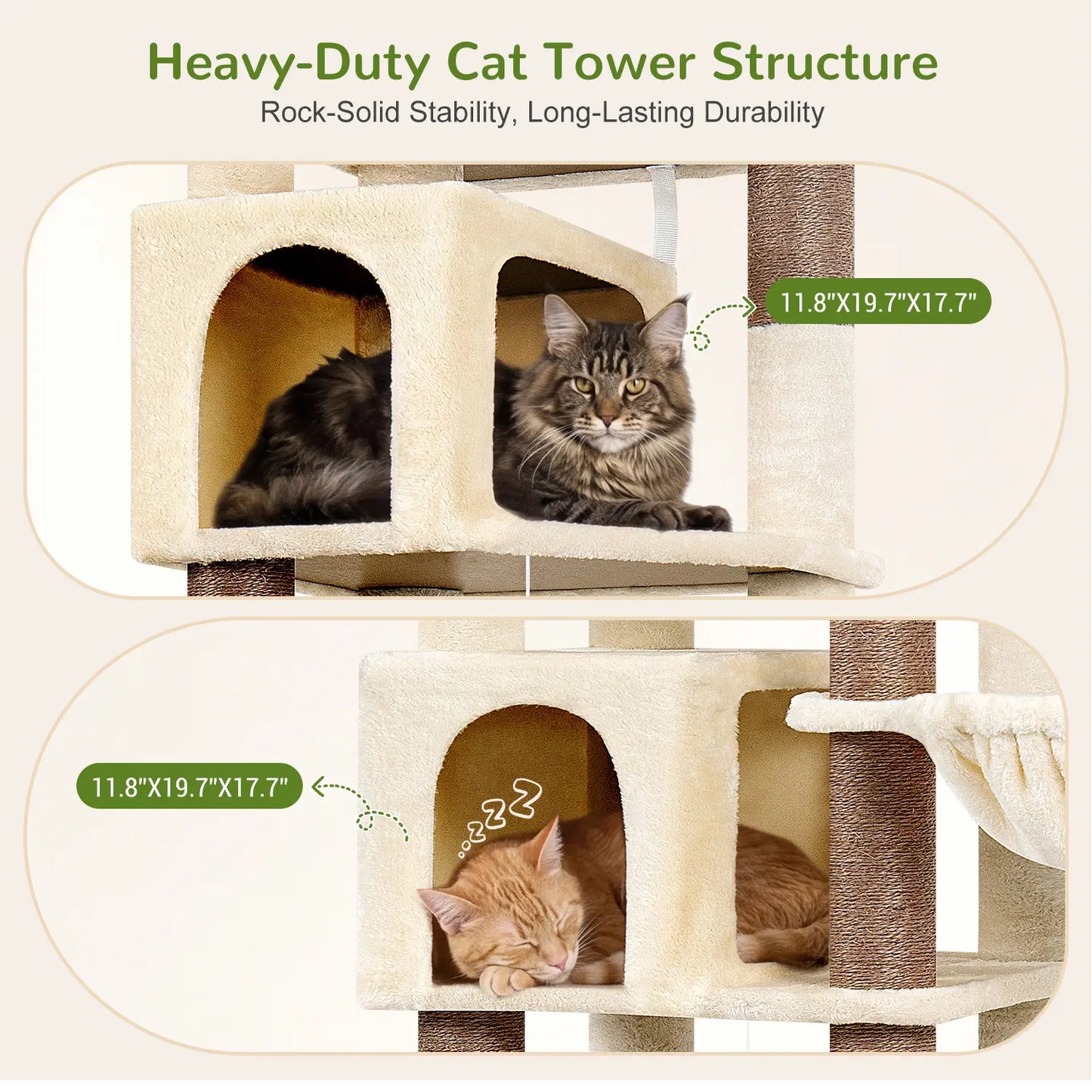 Globlazer Premium 82" Heavy-Duty Cat Mansion - Space-Saving Corner Furniture with Dual Condos and Seven Sisal Scratching Posts