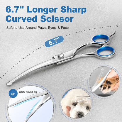 Professional 6-In-1 Pet Grooming Scissors Set ️ | Safety round Tips | Stainless Steel Sharp & Durable | Dog & Cat Hair Cutting Kit