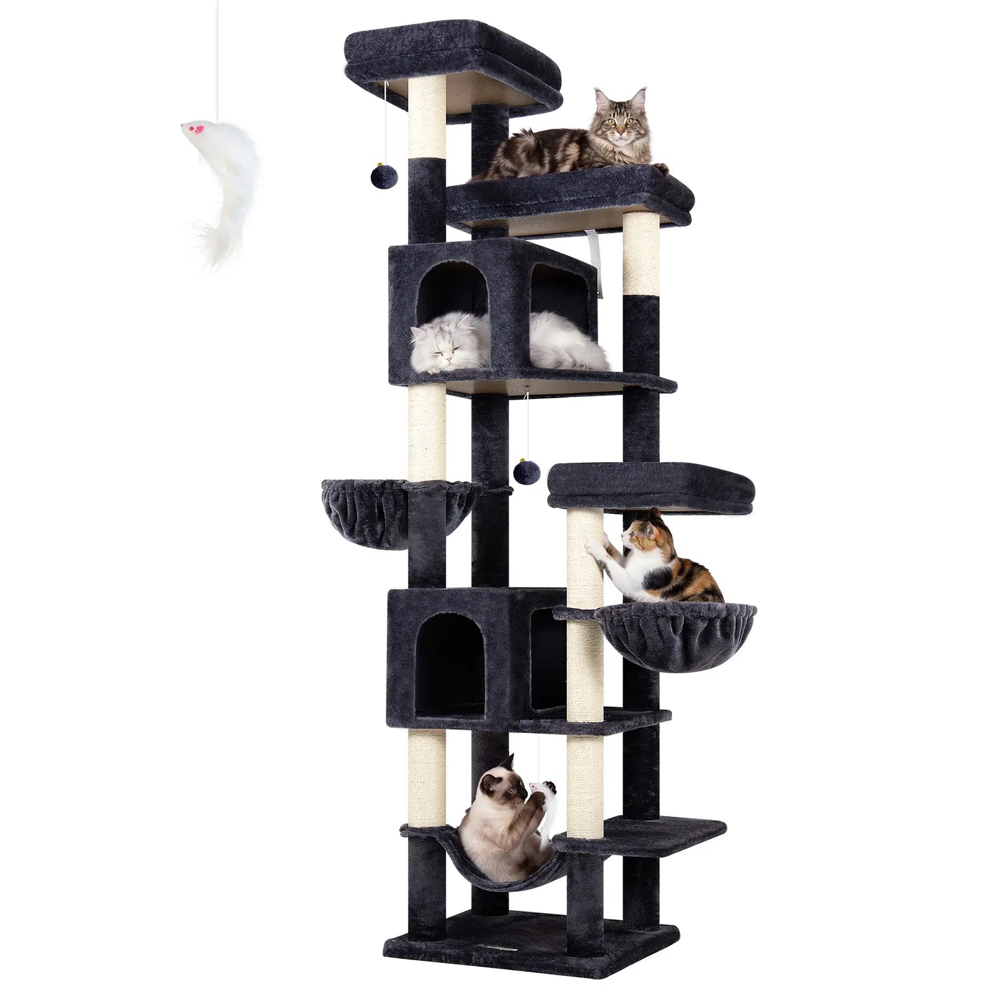 Globlazer Premium 82" Heavy-Duty Cat Mansion - Space-Saving Corner Furniture with Dual Condos and Seven Sisal Scratching Posts
