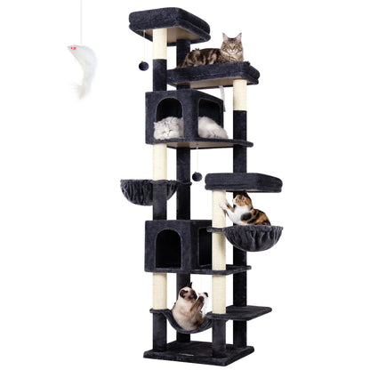 Globlazer Premium 82" Heavy-Duty Cat Mansion - Space-Saving Corner Furniture with Dual Condos and Seven Sisal Scratching Posts